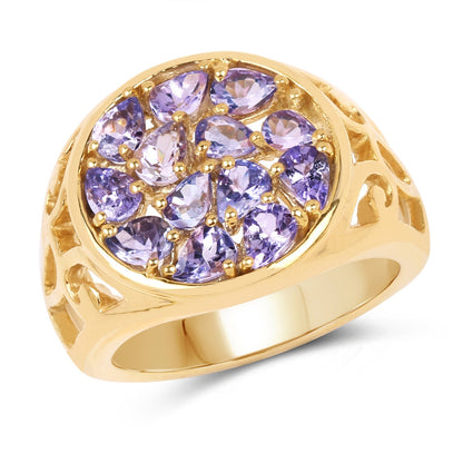 14K Yellow Gold Plated 1.82 Carat Genuine Tanzanite .925 Sterling Silver Ring  DestGlow