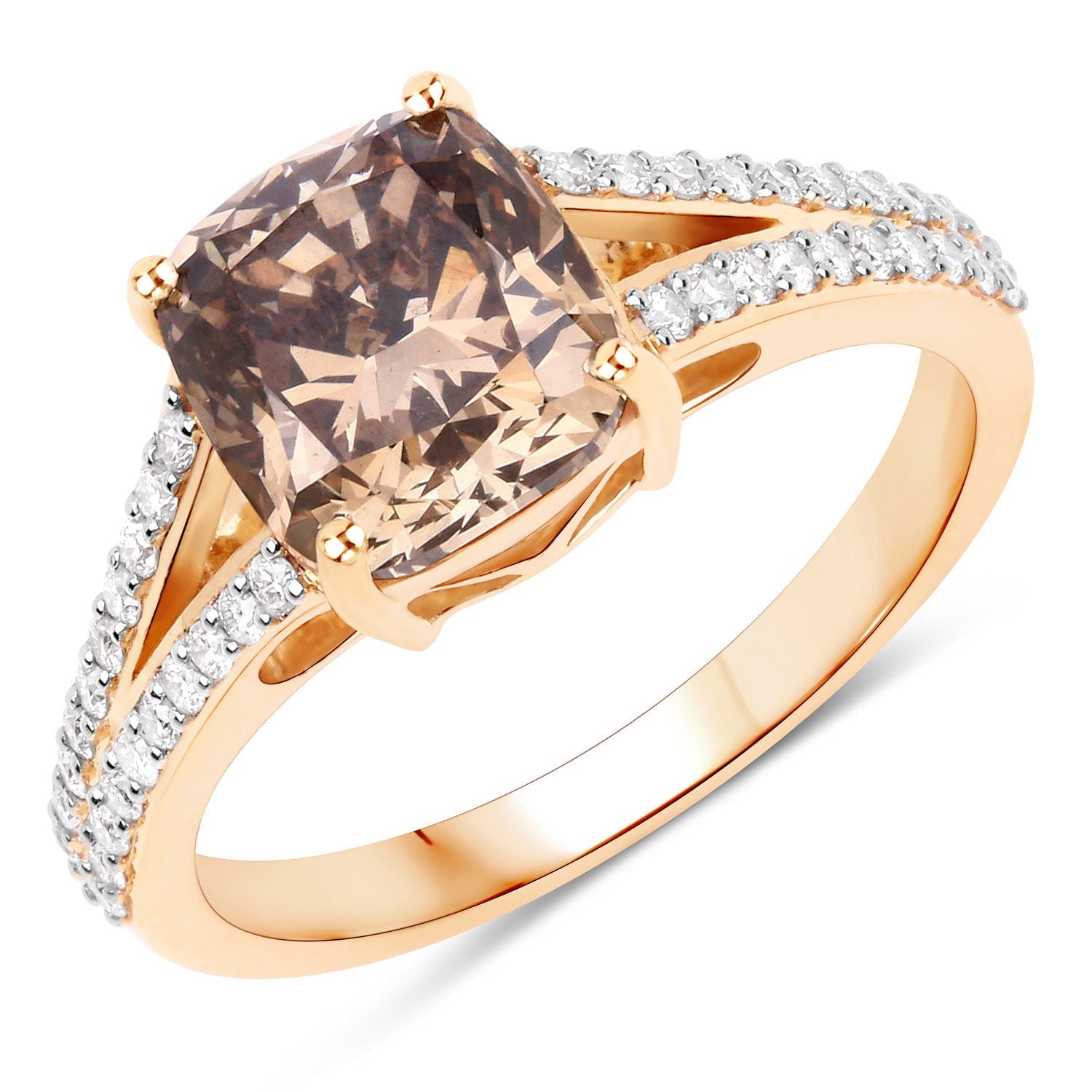 IGI Certified 3.03 Carat Genuine Brown Diamond Center and 0.32cttw White Diamond 18K Yellow Gold Ring (3.35cttw) by Bids.com
