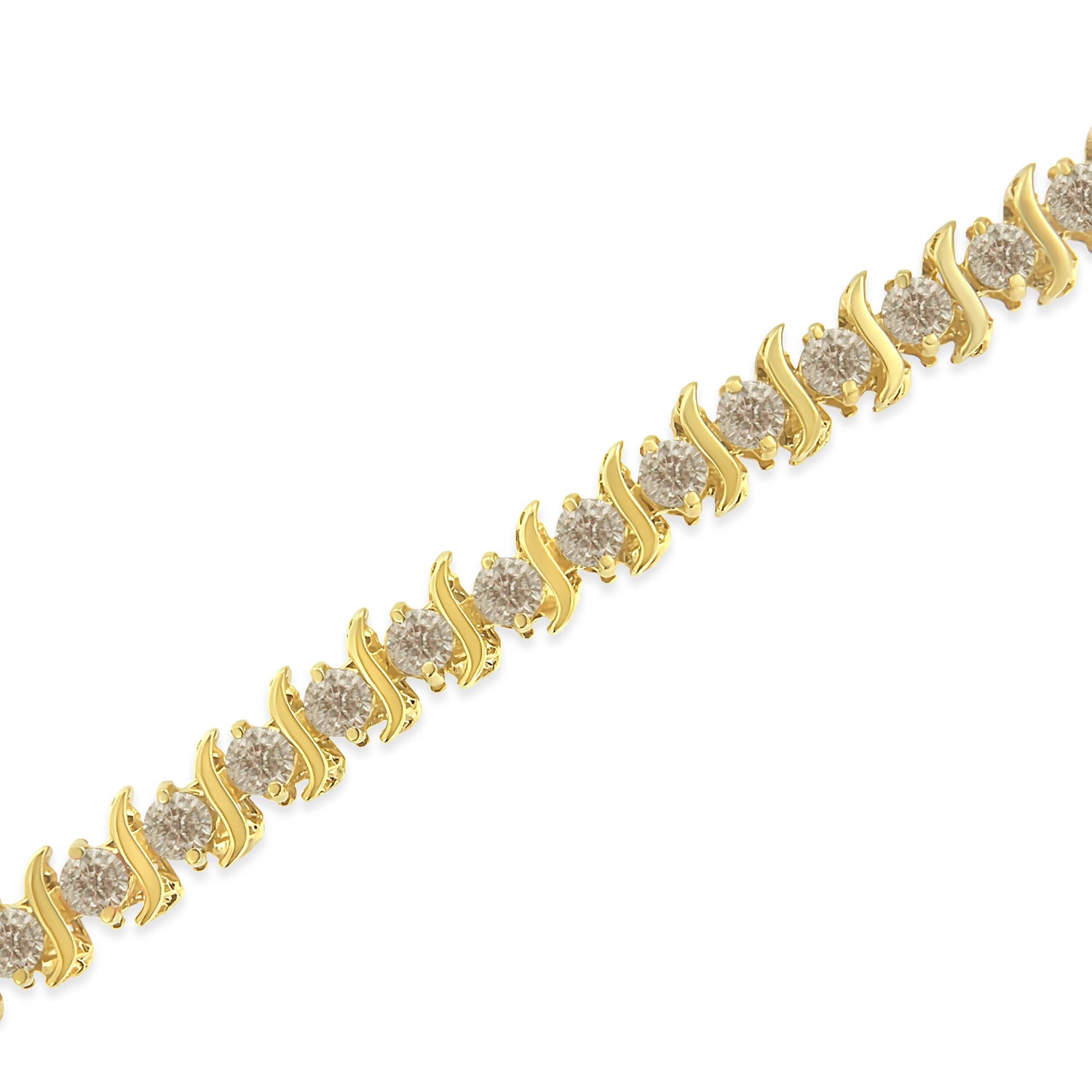 10K Yellow Gold Plated .925 Sterling Silver 7.0 cttw 2-Prong Set Round Brilliant Cut Diamond "S" Link Bracelet (J-K color, I1-I2 clarity) - 7" by Bids.com