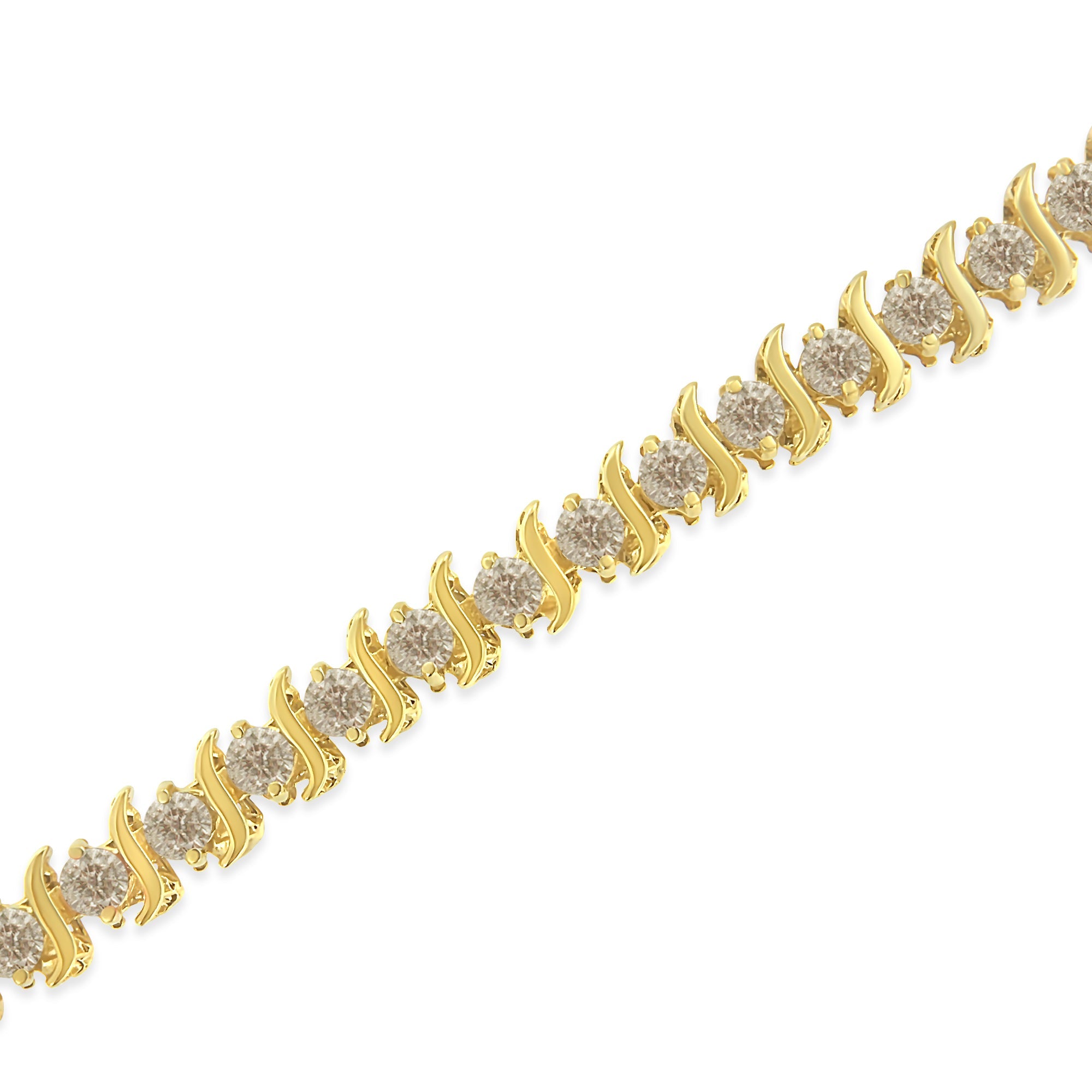 10K Yellow Gold Plated .925 Sterling Silver 7.0 cttw 2-Prong Set Round Brilliant Cut Diamond "S" Link Bracelet (J-K color, I1-I2 clarity) - 7" by Bids.com
