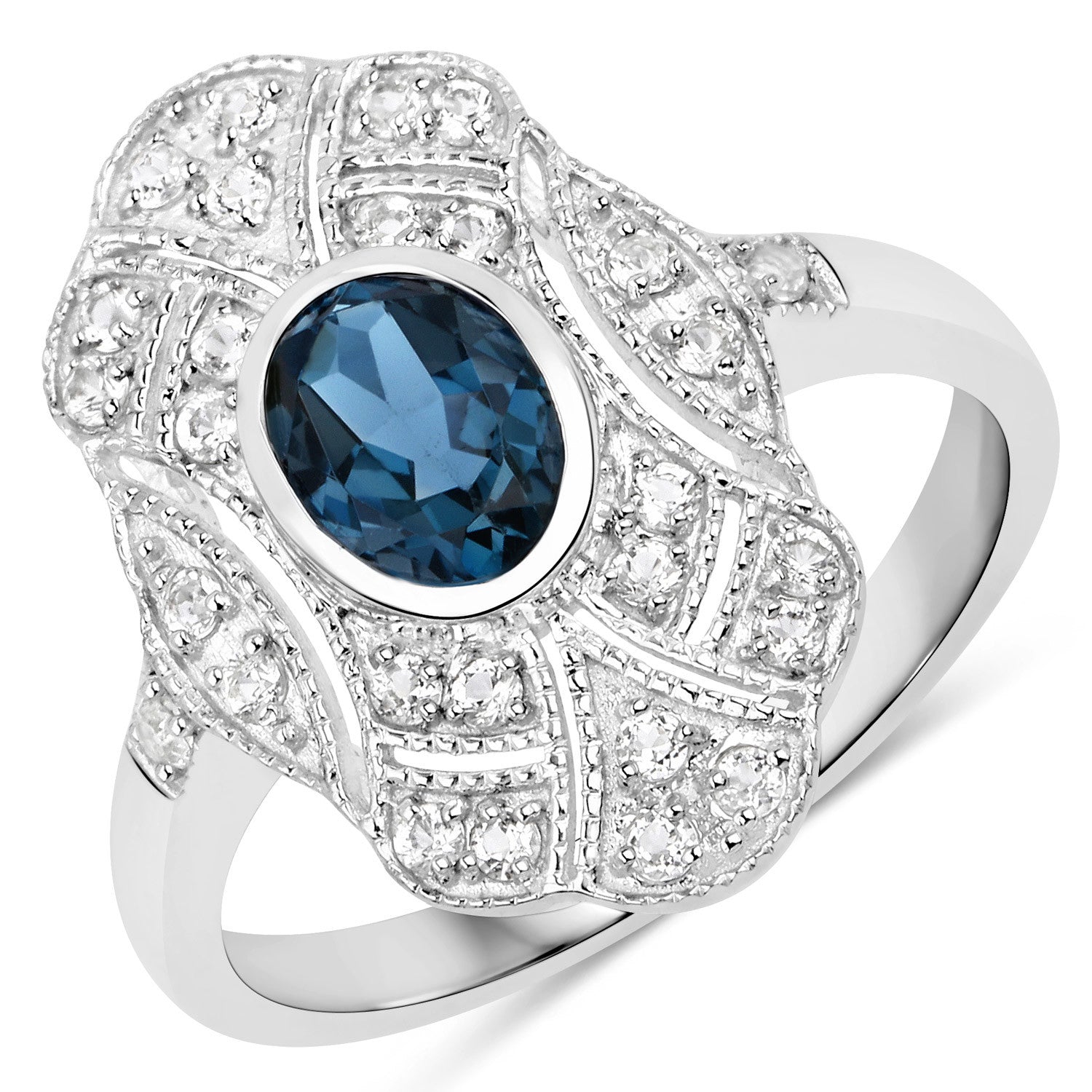 1.32 Carat Genuine London Blue Topaz and White Topaz .925 Sterling Silver Ring  DestGlow