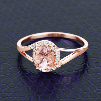 0.78 Carat Genuine Morganite and White Diamond 14K Rose Gold Ring by Bids.com