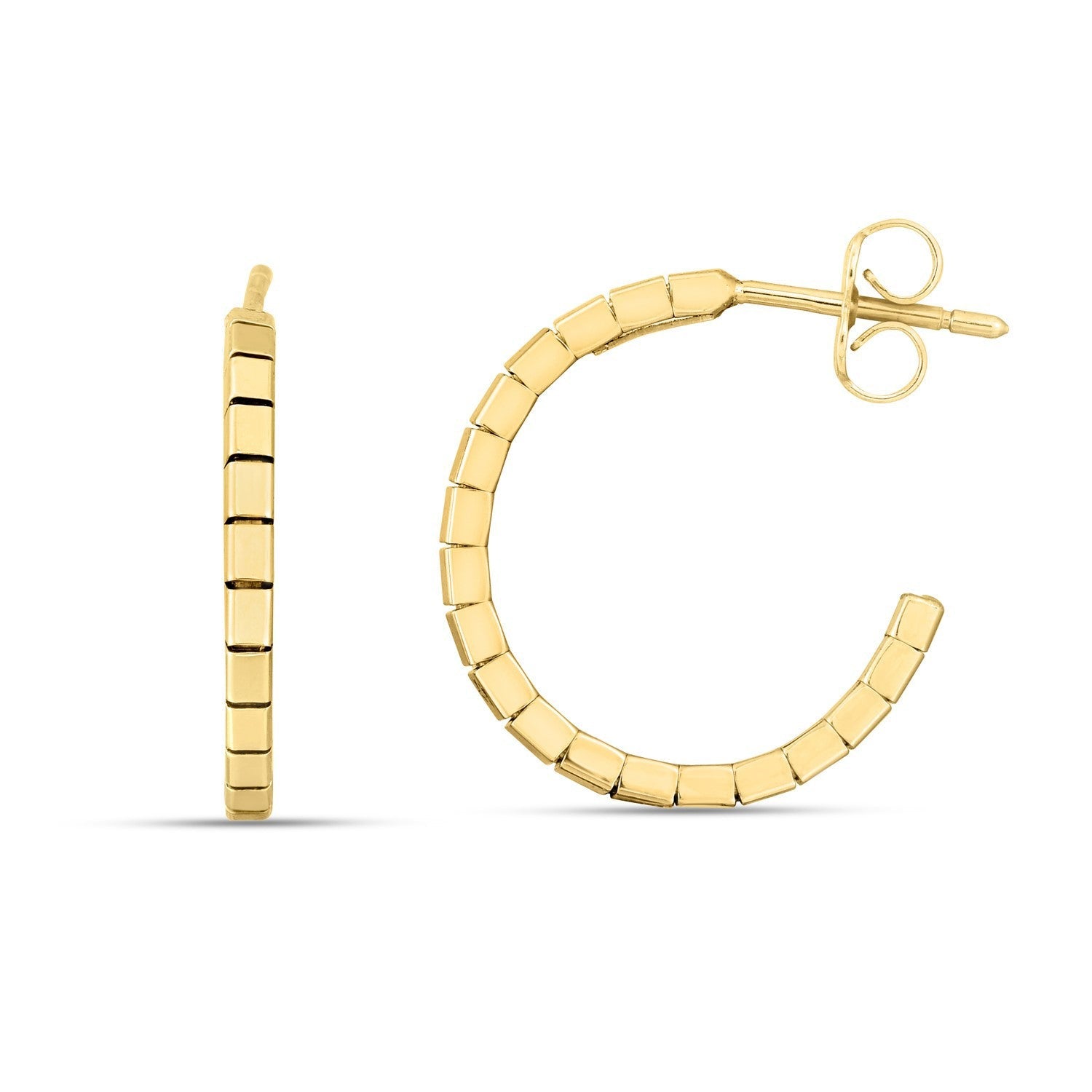 14k Yellow Gold Brick Omega Hoop Earrings by Bids.com