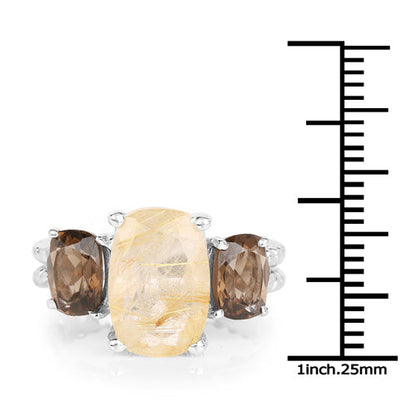 5.75 Carat Genuine Golden Rutile &amp; Smoky Quartz .925 Sterling Silver Ring by Bids.com
