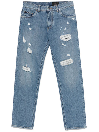 Dolce &amp; Gabbana Men Classic Five-Pocket Cotton Jeans With Abrasions by Luosophy