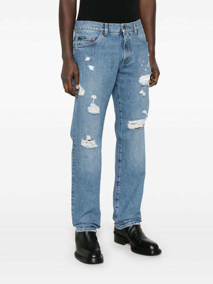 Dolce &amp; Gabbana Men Classic Five-Pocket Cotton Jeans With Abrasions by Luosophy