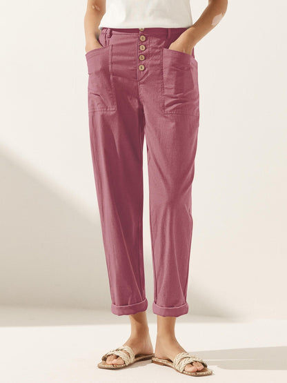 Linen Simple Button Fly Trousers HEIDI by LINTICO