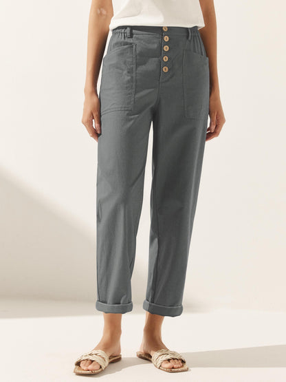 Linen Simple Button Fly Trousers HEIDI by LINTICO