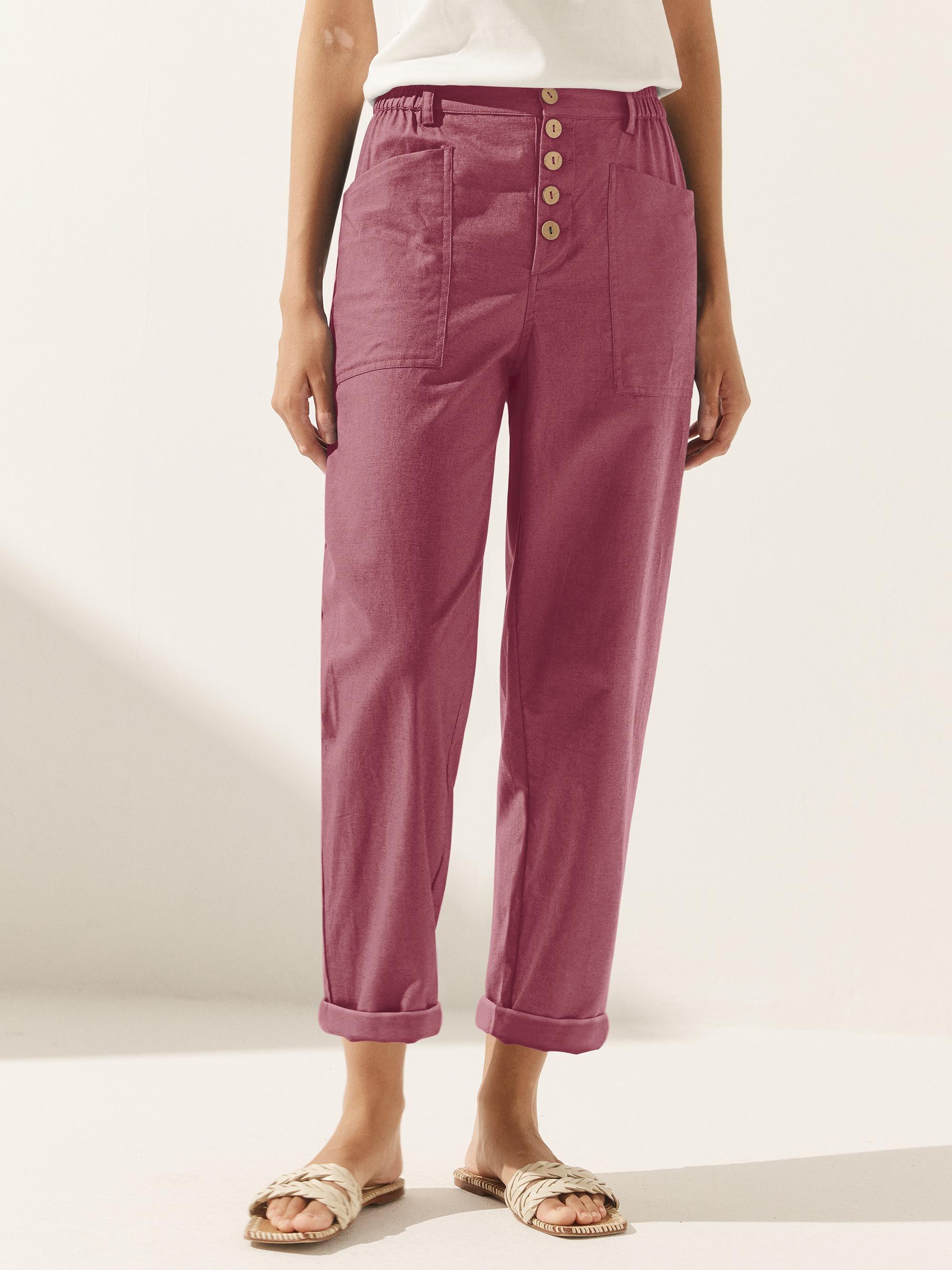 Linen Simple Button Fly Trousers HEIDI by LINTICO