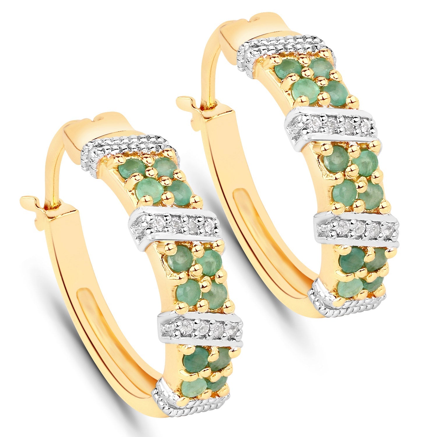 0.80 Carat Genuine Emerald and White Topaz .925 Sterling Silver Earrings by Bids.com