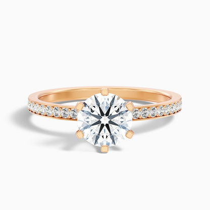 Claudia 5 Carat Round Side Stone Pave Lab Grown Diamond Ring in 14k Yellow Gold