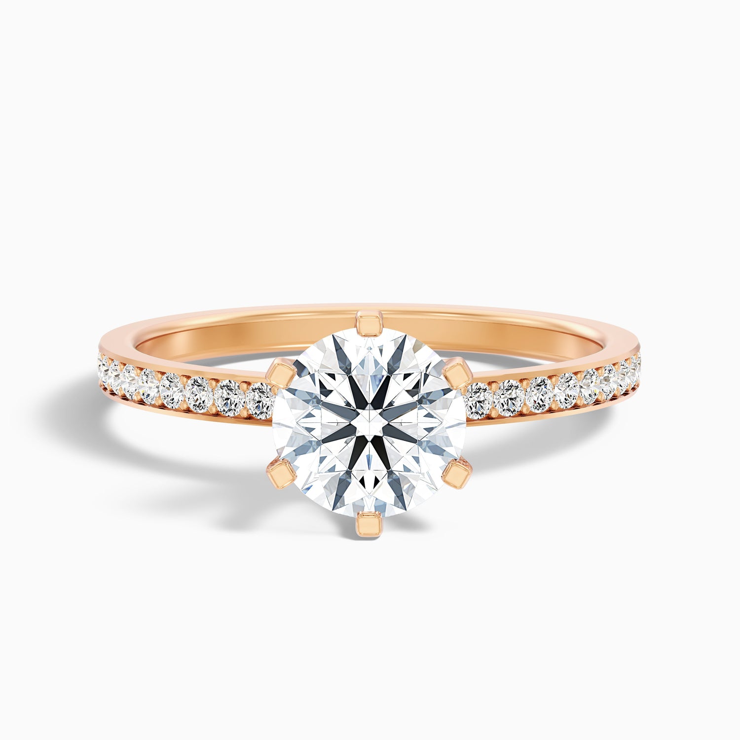Eden 4 Carat Round Side Stone Pave Moissanite Engagement Ring in 10k Rose Gold
