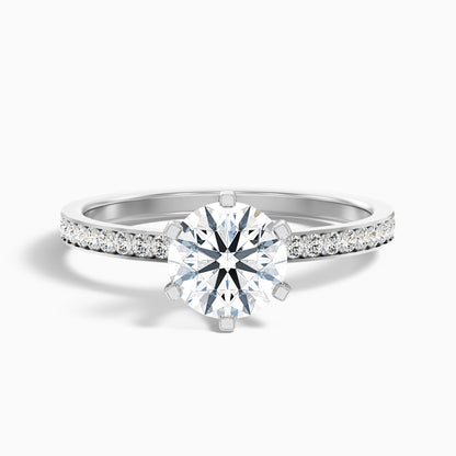 Claudia 2 Carat Round Side Stone Pave Lab Grown Diamond Ring in 18k White Gold