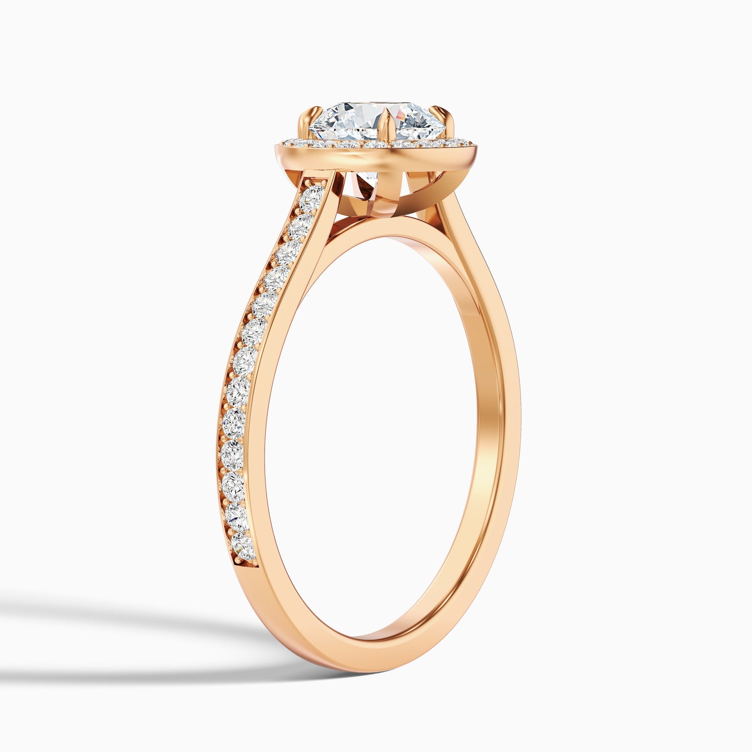 Jessy 1 Carat Round Halo Pave Moissanite Engagement Ring in 14k White Gold