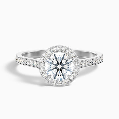 Dallas 3.5 Carat Round Halo Pave Lab Grown Diamond Ring in 14k White Gold  DestGlow