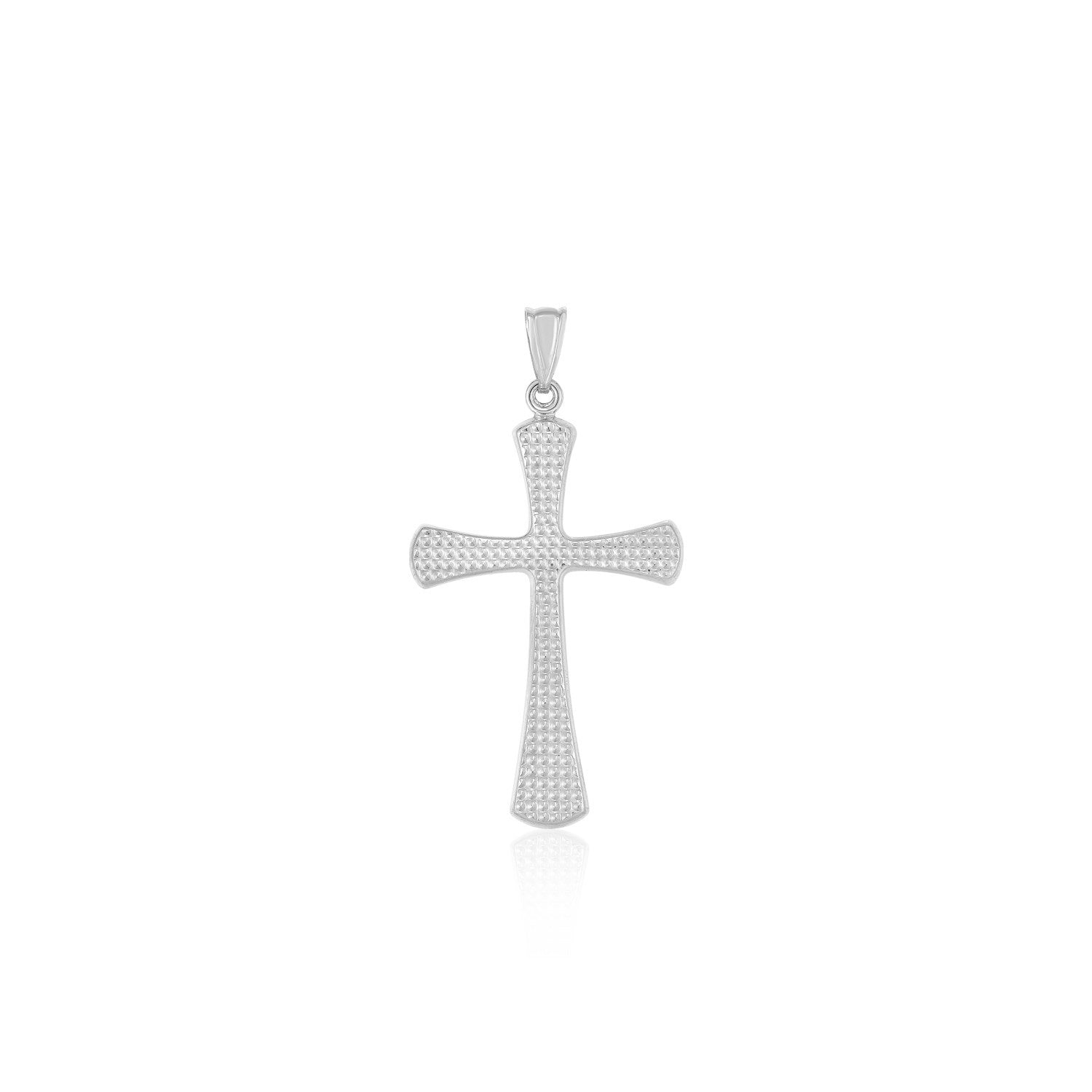 14k White Gold Cross Pendant with Beaded Texture  DestGlow