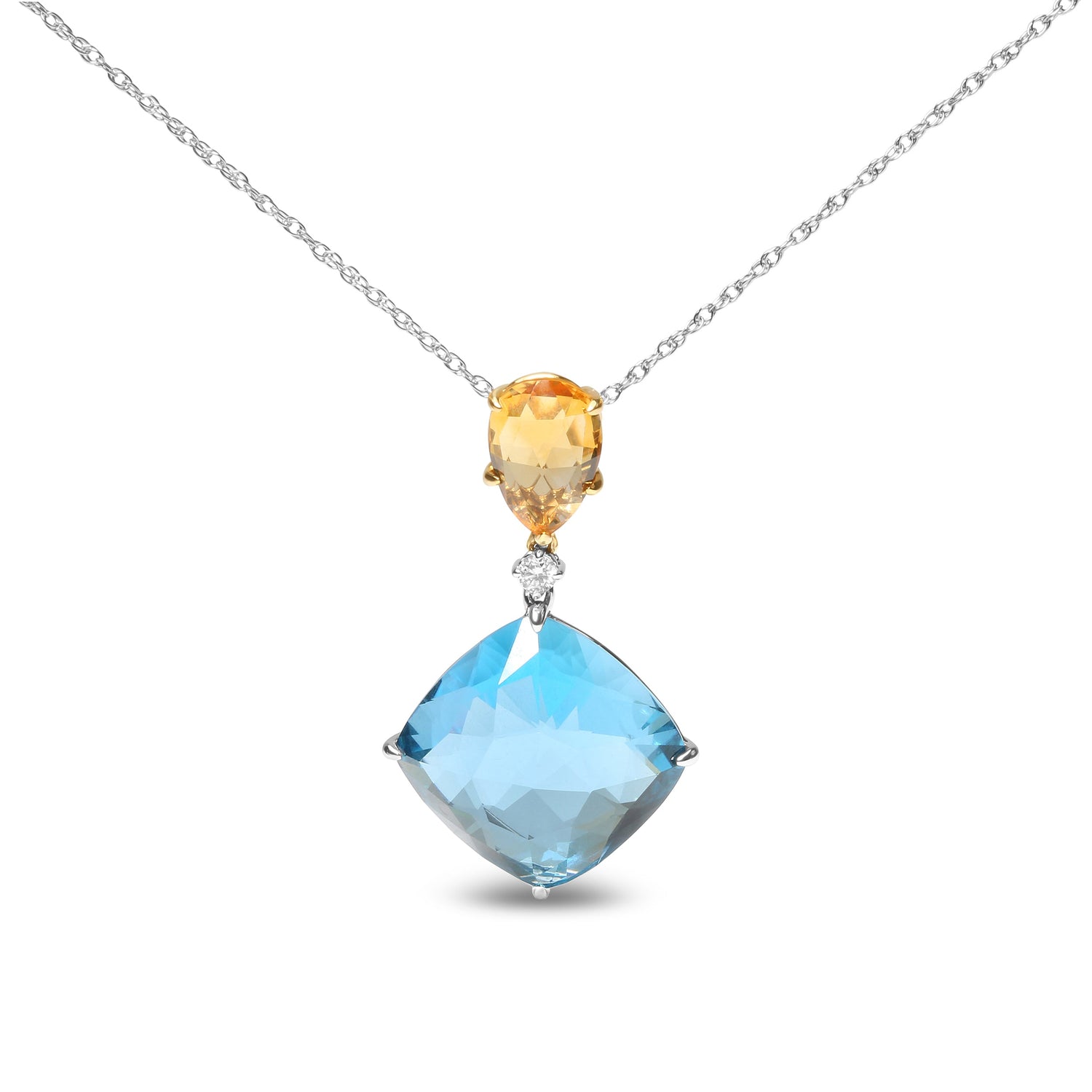 18K White and Yellow Gold Diamond Accent and Yellow Citrine and Sky Blue Topaz Gemstone Dangle Drop 18" Pendant Necklace (G-H Color, SI1-SI2 Clarity) by Bids.com