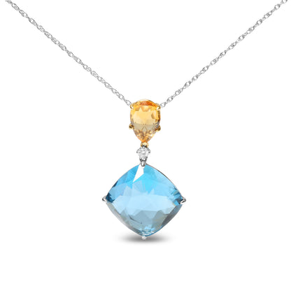 18K White and Yellow Gold Diamond Accent and Yellow Citrine and Sky Blue Topaz Gemstone Dangle Drop 18" Pendant Necklace (G-H Color, SI1-SI2 Clarity) by Bids.com