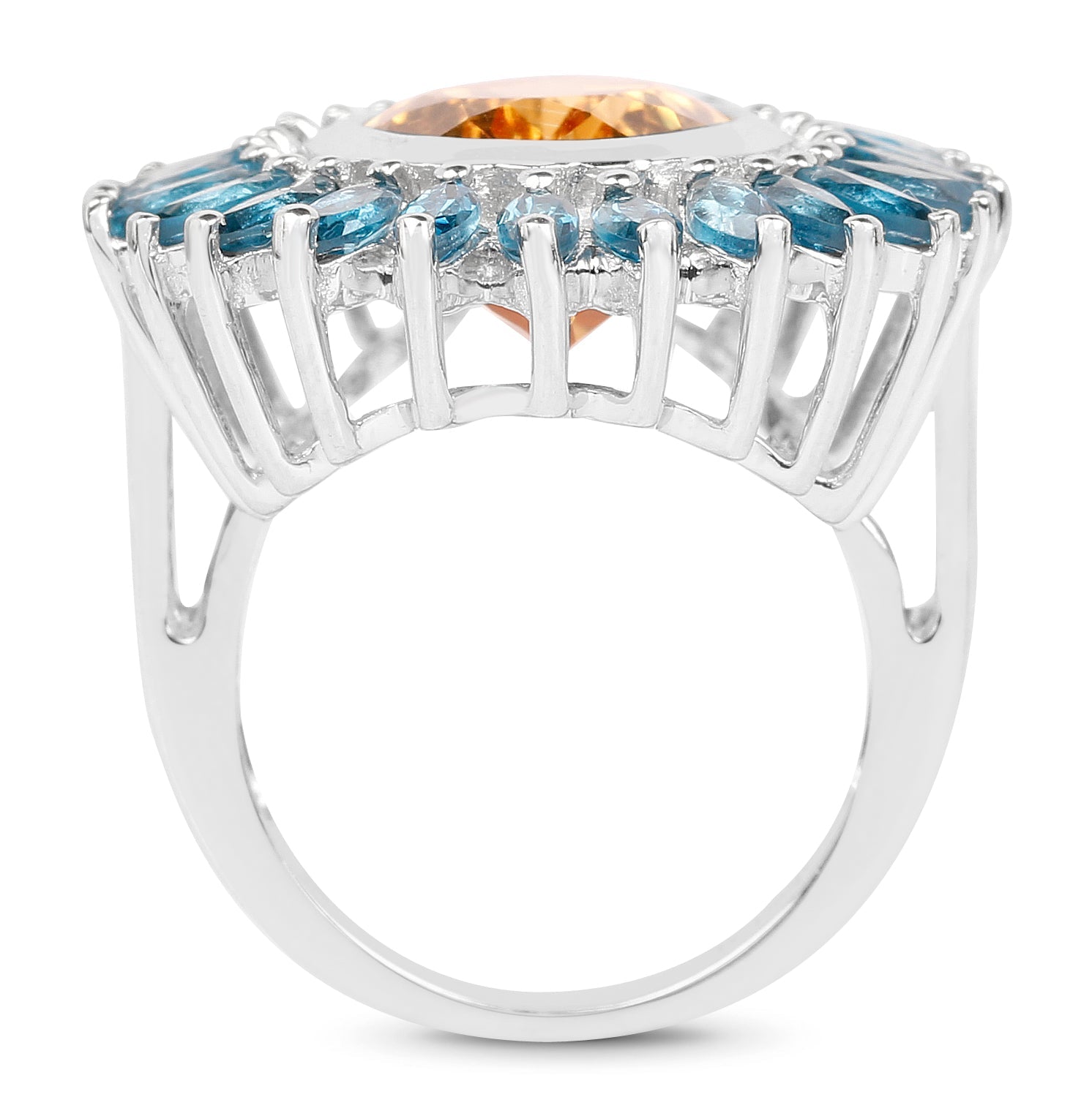 7.54 Carat Genuine Citrine &amp; London Blue Topaz .925 Sterling Silver Ring by Bids.com