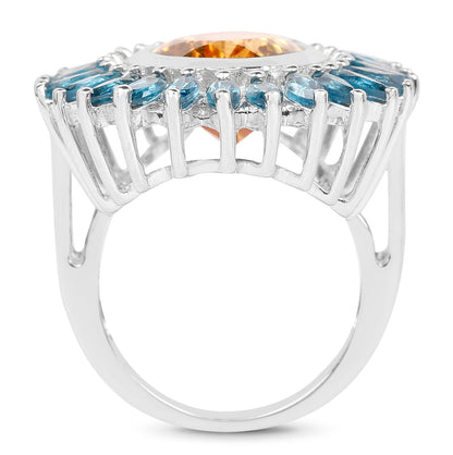 7.54 Carat Genuine Citrine &amp; London Blue Topaz .925 Sterling Silver Ring by Bids.com