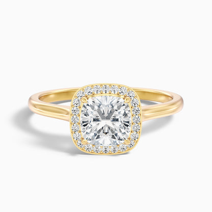 Jeri 3 Carat Cushion Cut Halo Moissanite Engagement Ring in 18k Yellow Gold  DestGlow