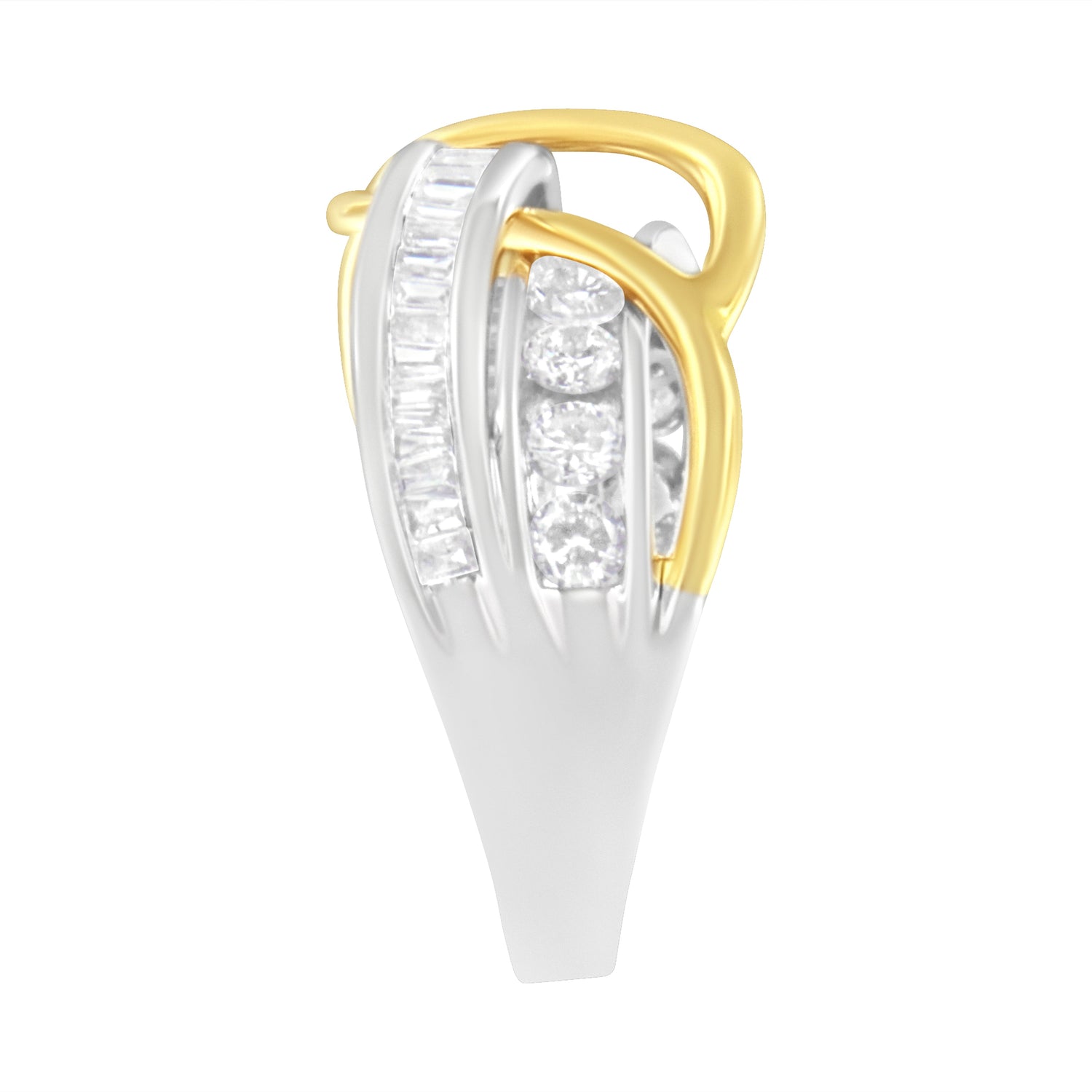 10K White and Yellow Gold 1 1/10 cttw Channel-Set Diamond Bypass Band Ring (J Color, I3 Clarity) - Size 7 by Bids.com