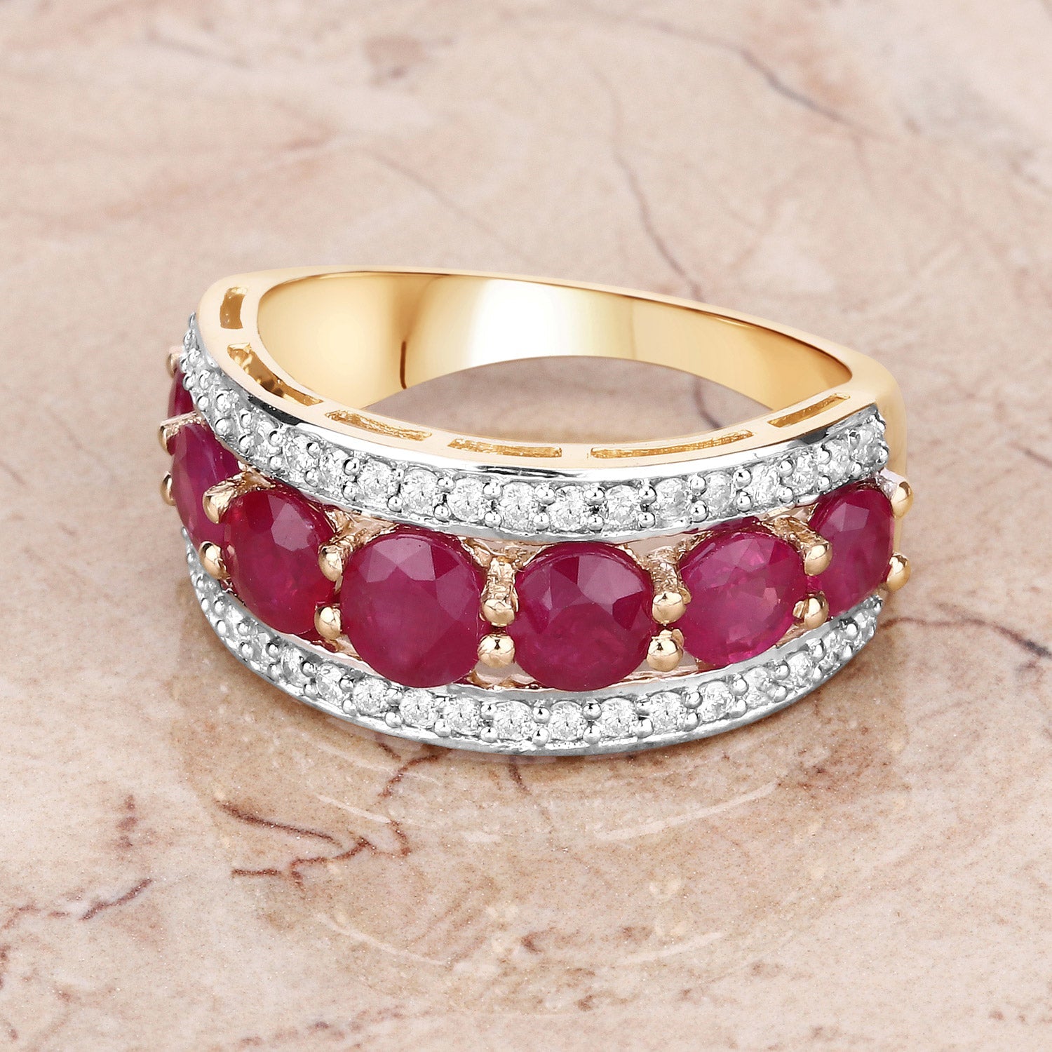 3.24 Carat Genuine Ruby and White Diamond 14K Yellow Gold Ring by Bids.com