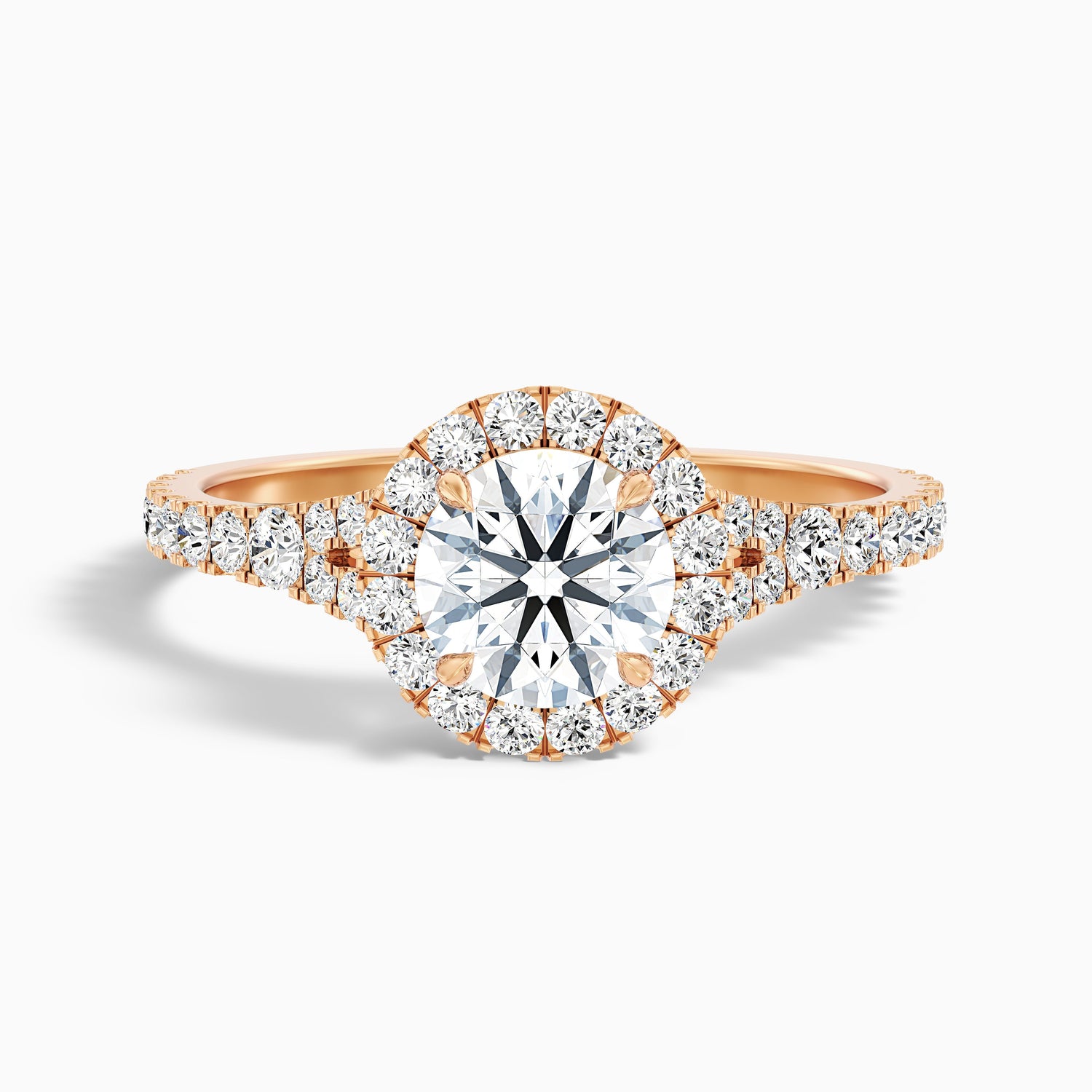 Erin 1 Carat Round Halo Pave Moissanite Engagement Ring in 18k White Gold