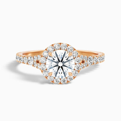 Dela 6 Carat Round Halo Pave Moissanite Engagement Ring in 18k Rose Gold