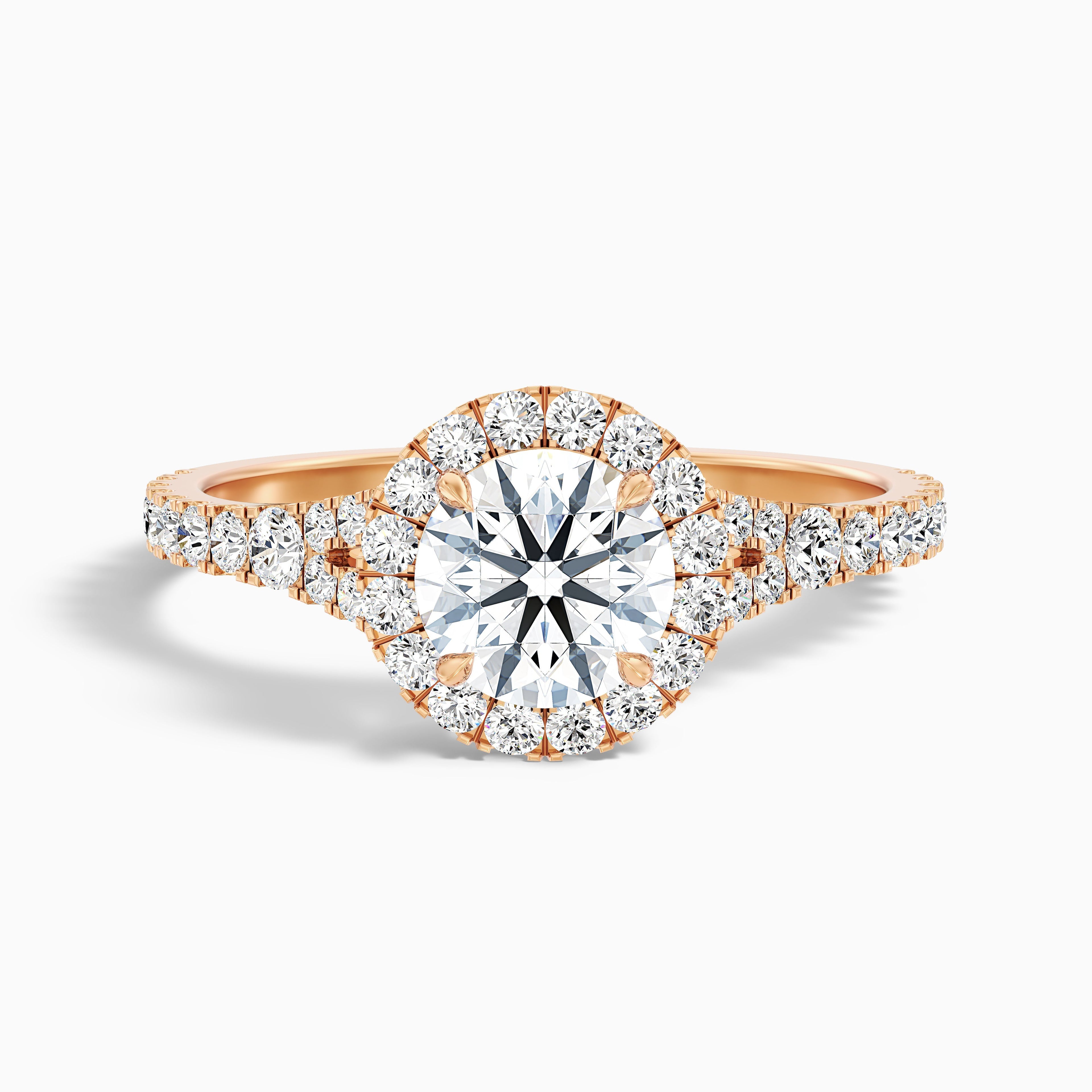Dela 8 Carat Round Halo Pave Moissanite Engagement Ring in 10k Rose Gold