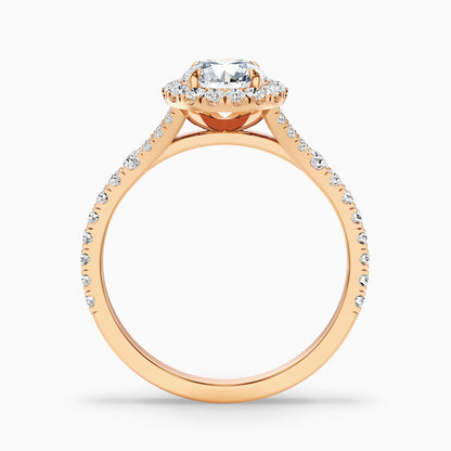 Dela 6 Carat Round Halo Pave Moissanite Engagement Ring in 18k Rose Gold