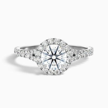Emily 3 Carat Round Halo Pave Lab Grown Diamond Ring in 14k Yellow Gold  DestGlow