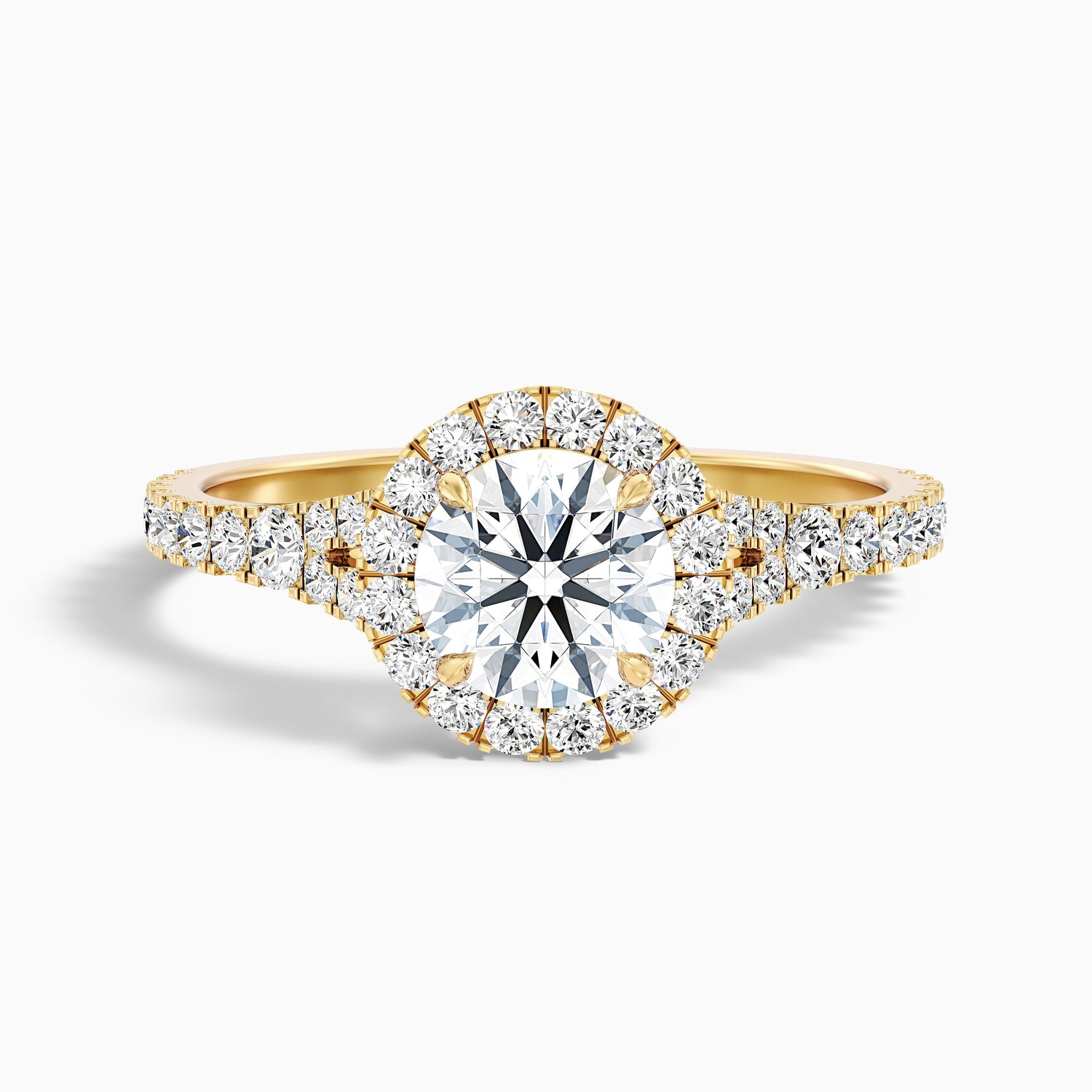 Erin 4.5 Carat Round Halo Pave Moissanite Engagement Ring in 10k Yellow Gold