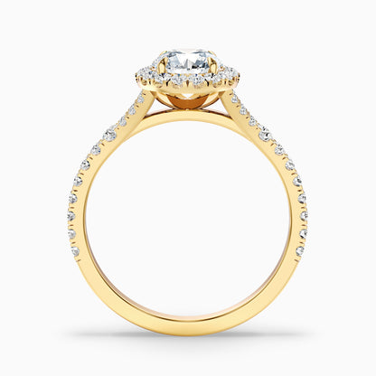 Dela 10 Carat Round Halo Pave Moissanite Engagement Ring in 14k Yellow Gold  DestGlow