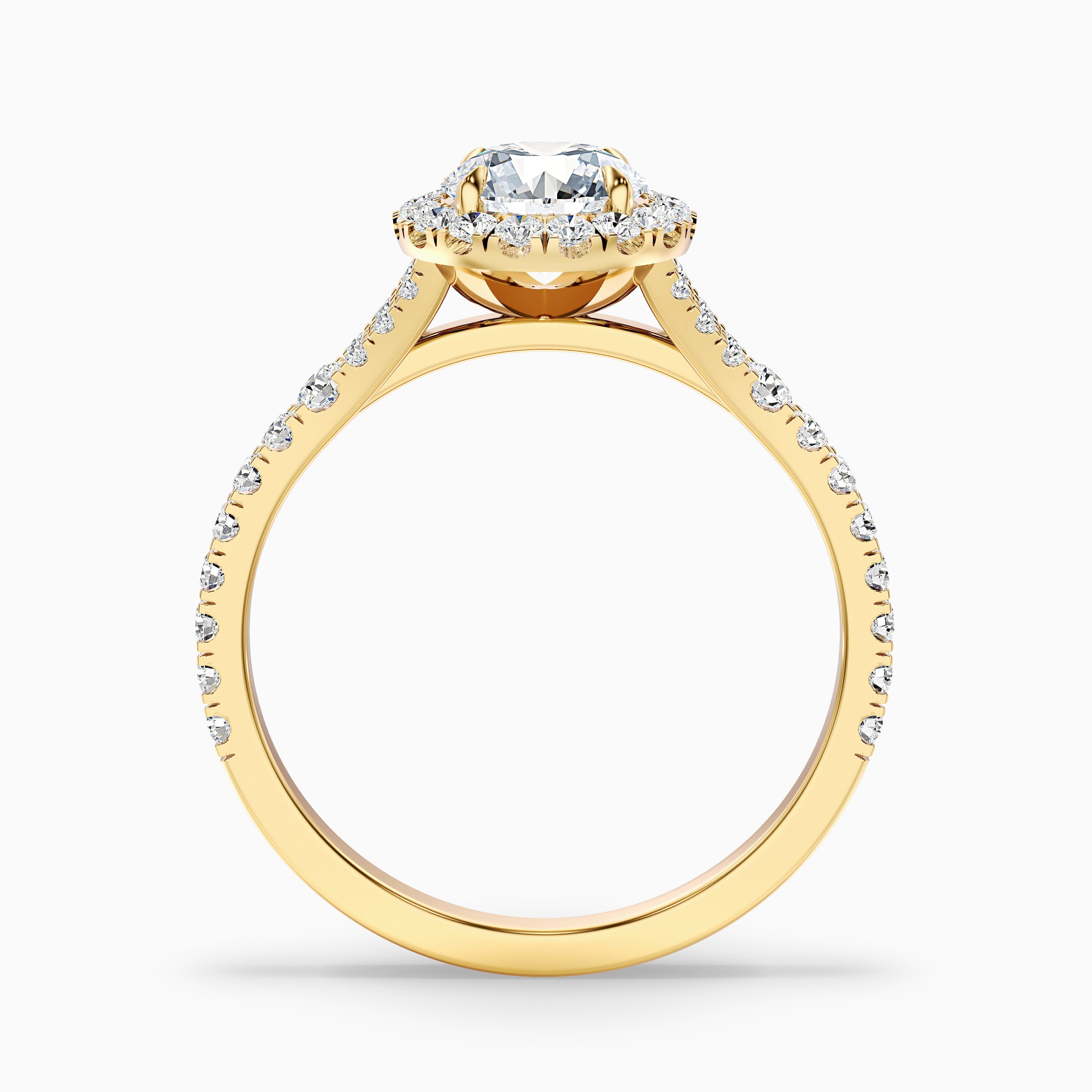 Dela 10 Carat Round Halo Pave Moissanite Engagement Ring in 10k Yellow Gold