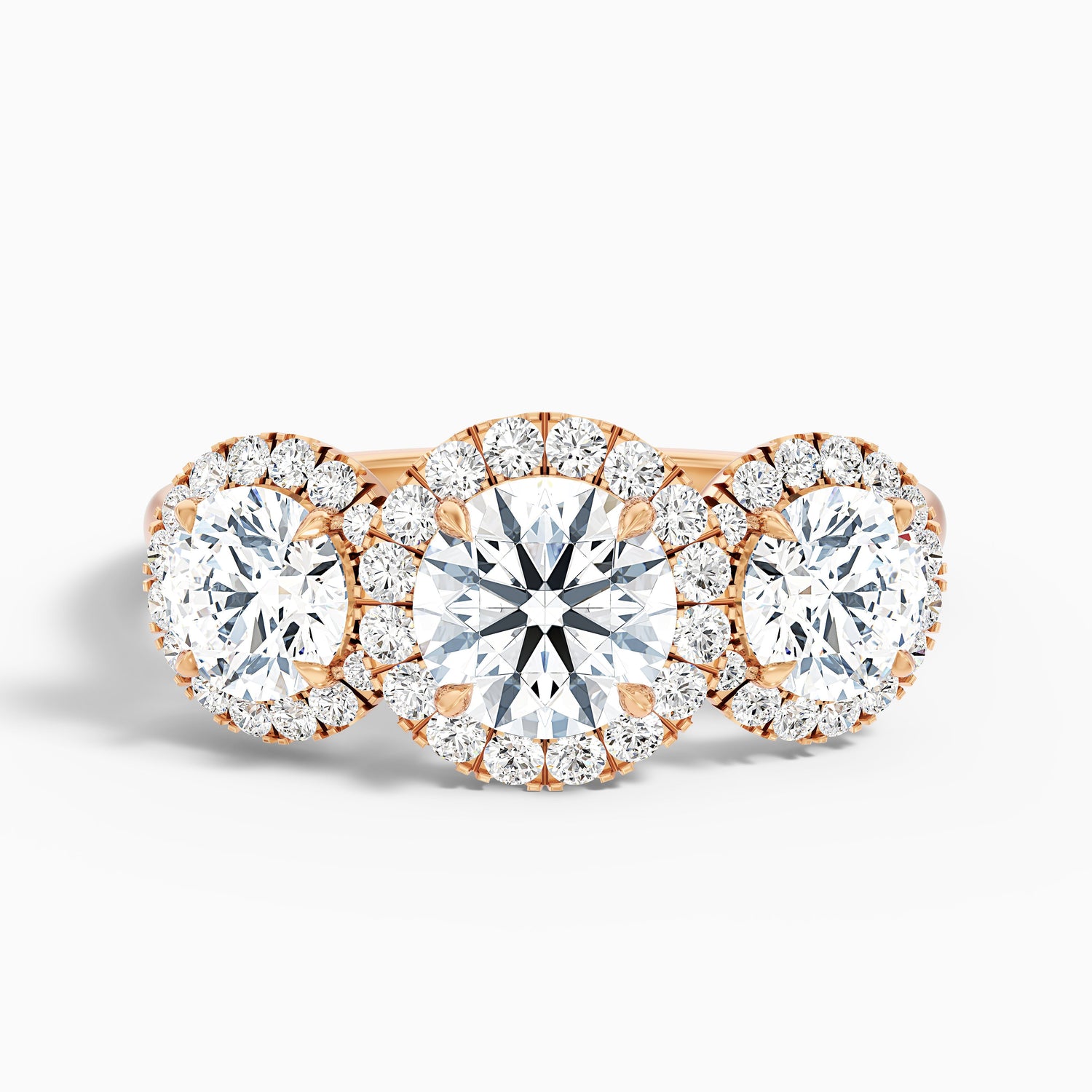 Flora 1 Carat Three Stone Round Halo Lab Grown Diamond Ring in 18k White Gold