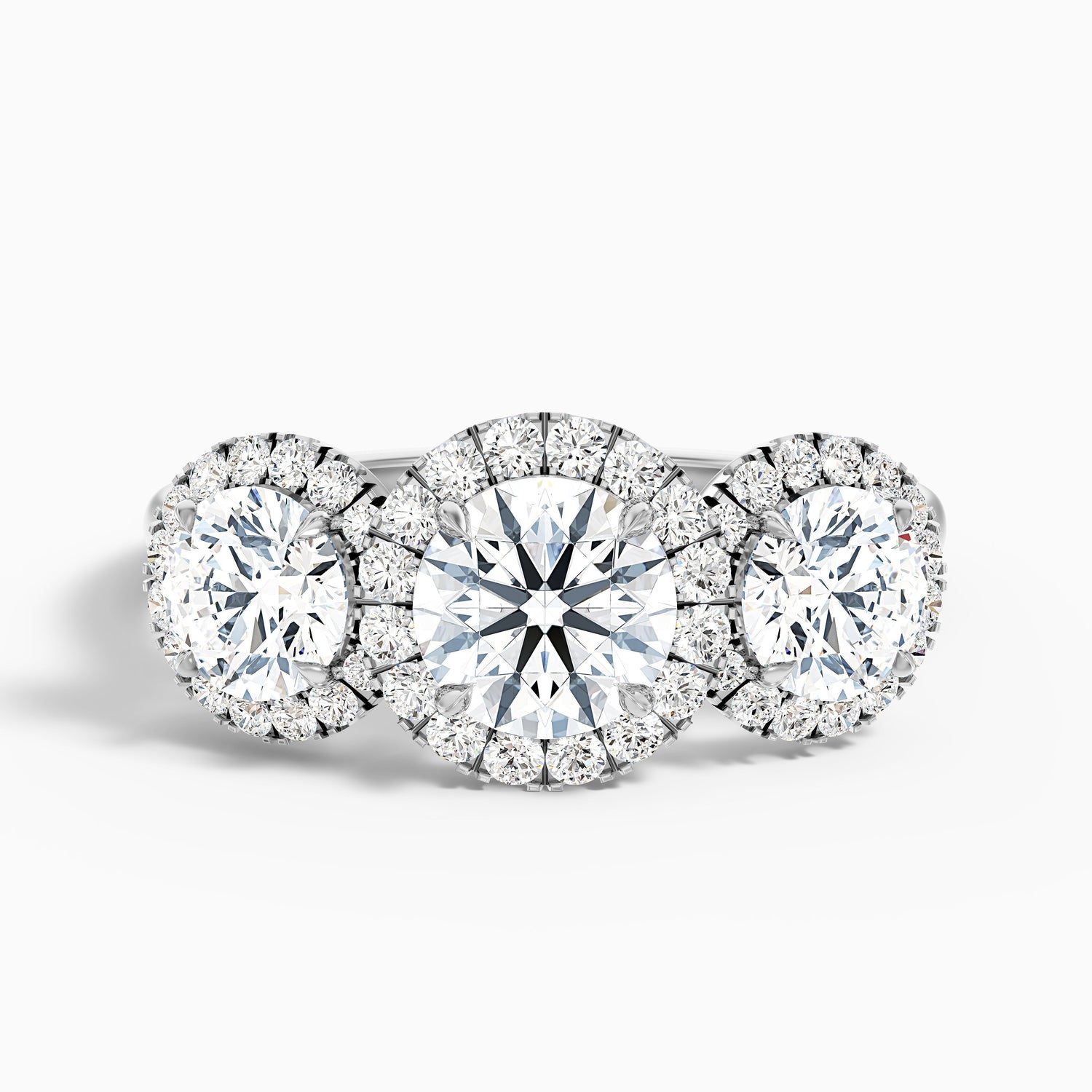 Dara 6 Carat Three Stone Round Halo Moissanite Engagement Ring in 925 Sterling Silver