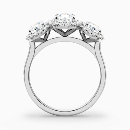 Flora 3 Carat Three Stone Round Halo Lab Grown Diamond Ring in 18k Rose Gold
