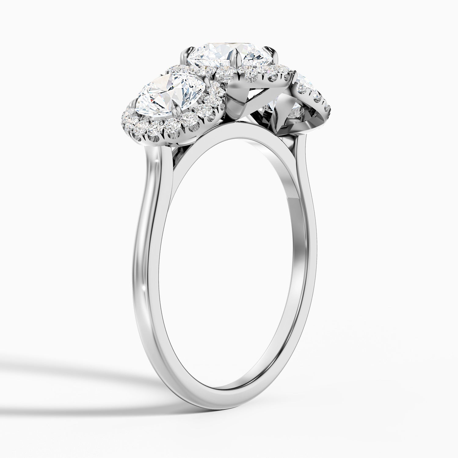 Emma 2.5 Carat Three Stone Round Halo Moissanite Engagement Ring in 18k Yellow Gold