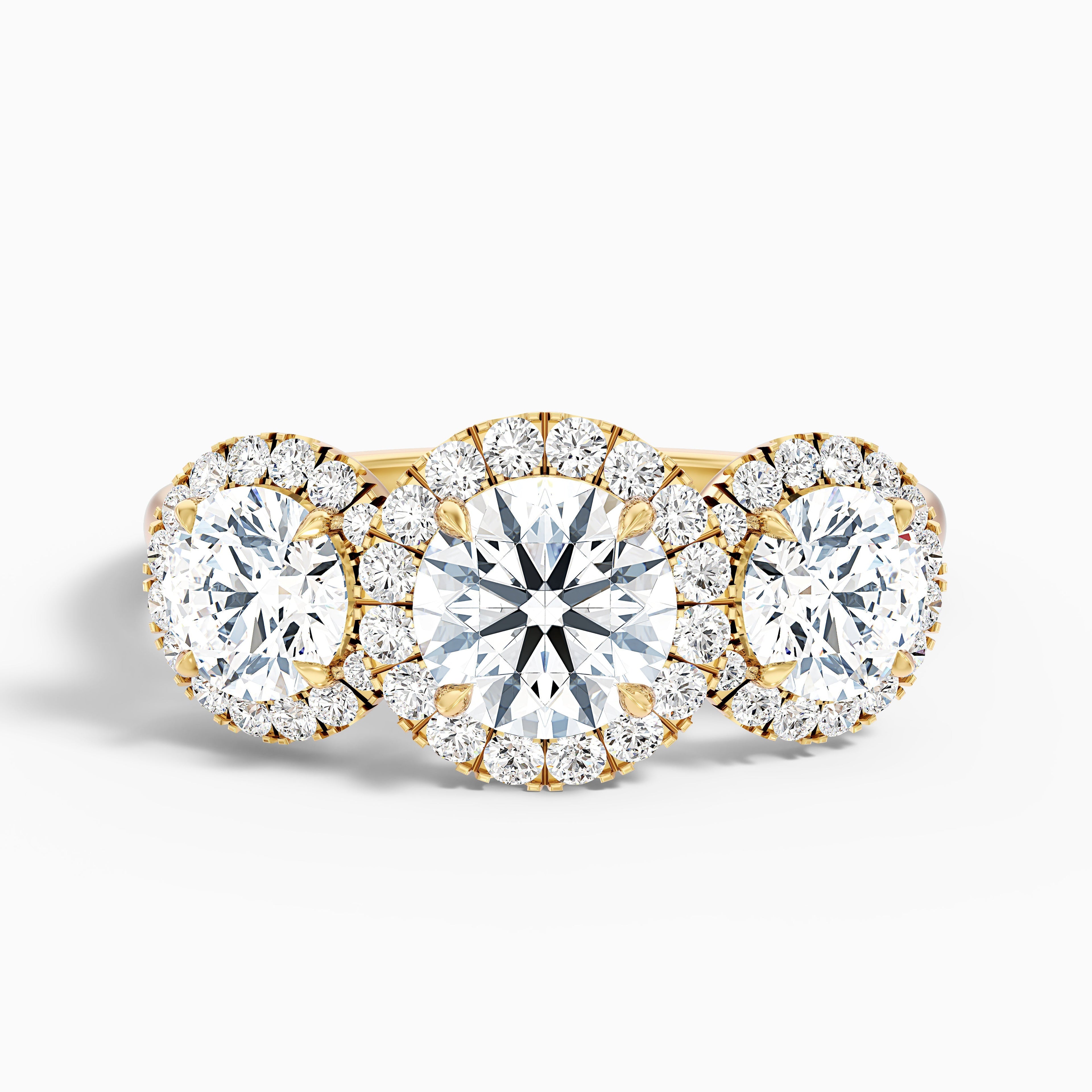 Flora 3.5 Carat Three Stone Round Halo Lab Grown Diamond Ring in 10k White Gold