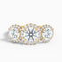 Flora 3.5 Carat Three Stone Round Halo Lab Grown Diamond Ring in 10k Yellow Gold  DestGlow