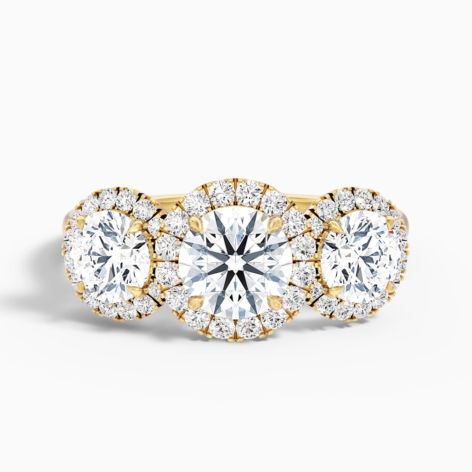 Flora 3 Carat Three Stone Round Halo Lab Grown Diamond Ring in 925 Sterling Silver