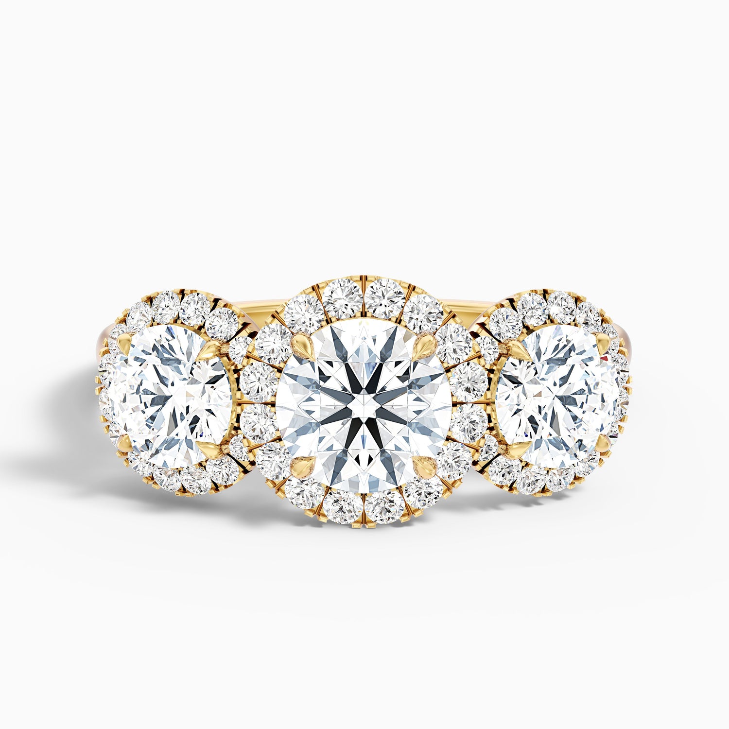 Flora 2.5 Carat Three Stone Round Halo Lab Grown Diamond Ring in 10k White Gold