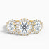 Flora 2.5 Carat Three Stone Round Halo Lab Grown Diamond Ring in 10k Yellow Gold  DestGlow