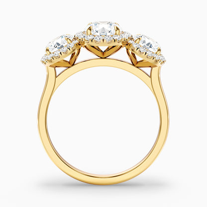 Emma 1 Carat Three Stone Round Halo Moissanite Engagement Ring in 14k White Gold