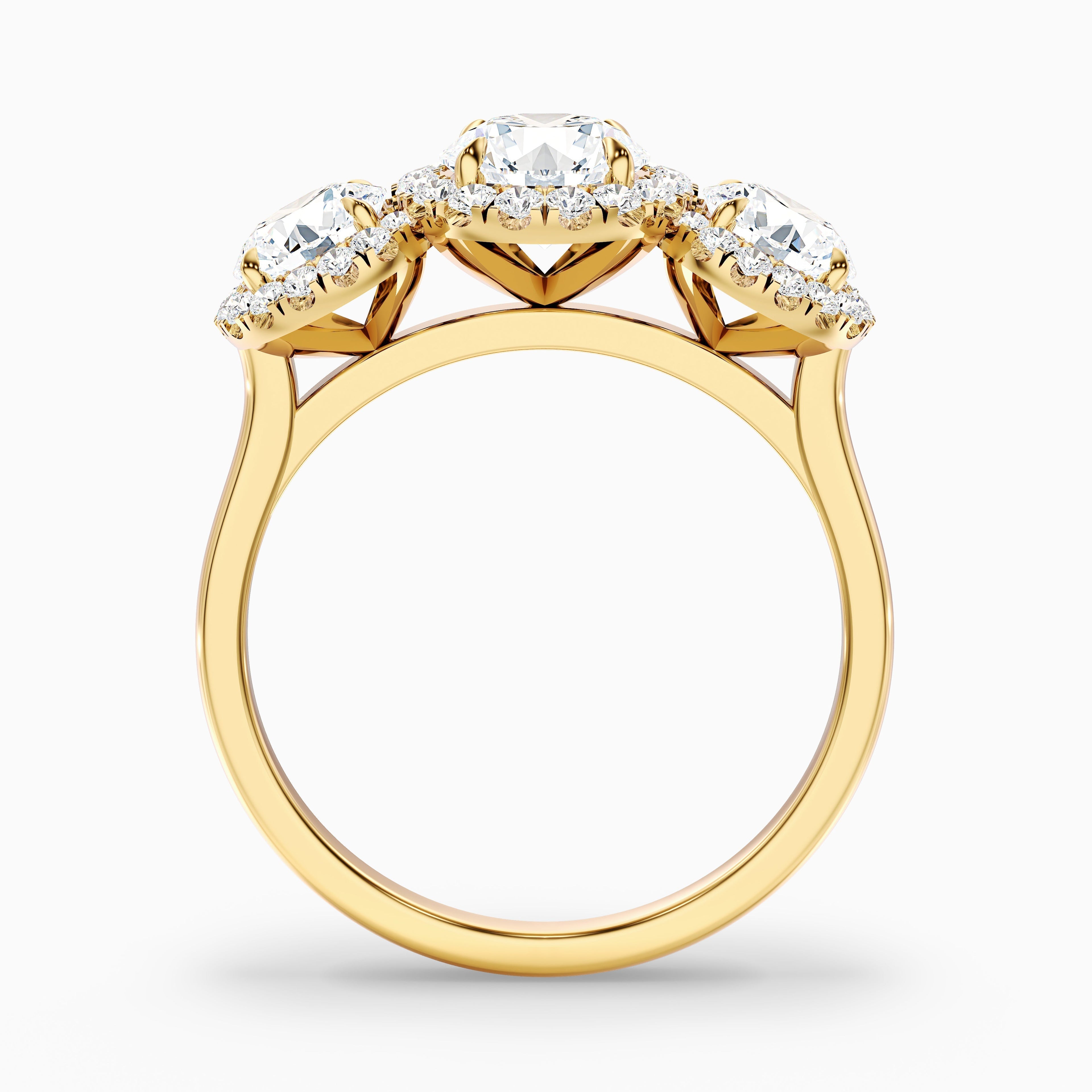 Emma 4 Carat Three Stone Round Halo Moissanite Engagement Ring in 925 Sterling Silver
