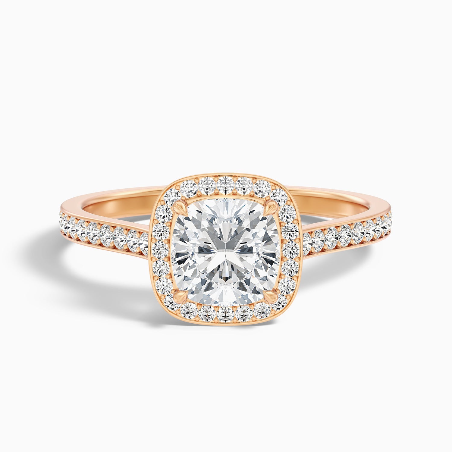 Fiona 1.5 Carat Cushion Cut Halo Pave Lab Grown Diamond Ring in 14k Rose Gold