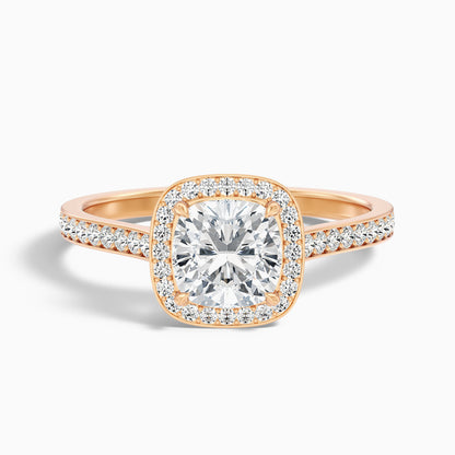 Kelly 2 Carat Cushion Cut Halo Pave Moissanite Engagement Ring in 10k Yellow Gold