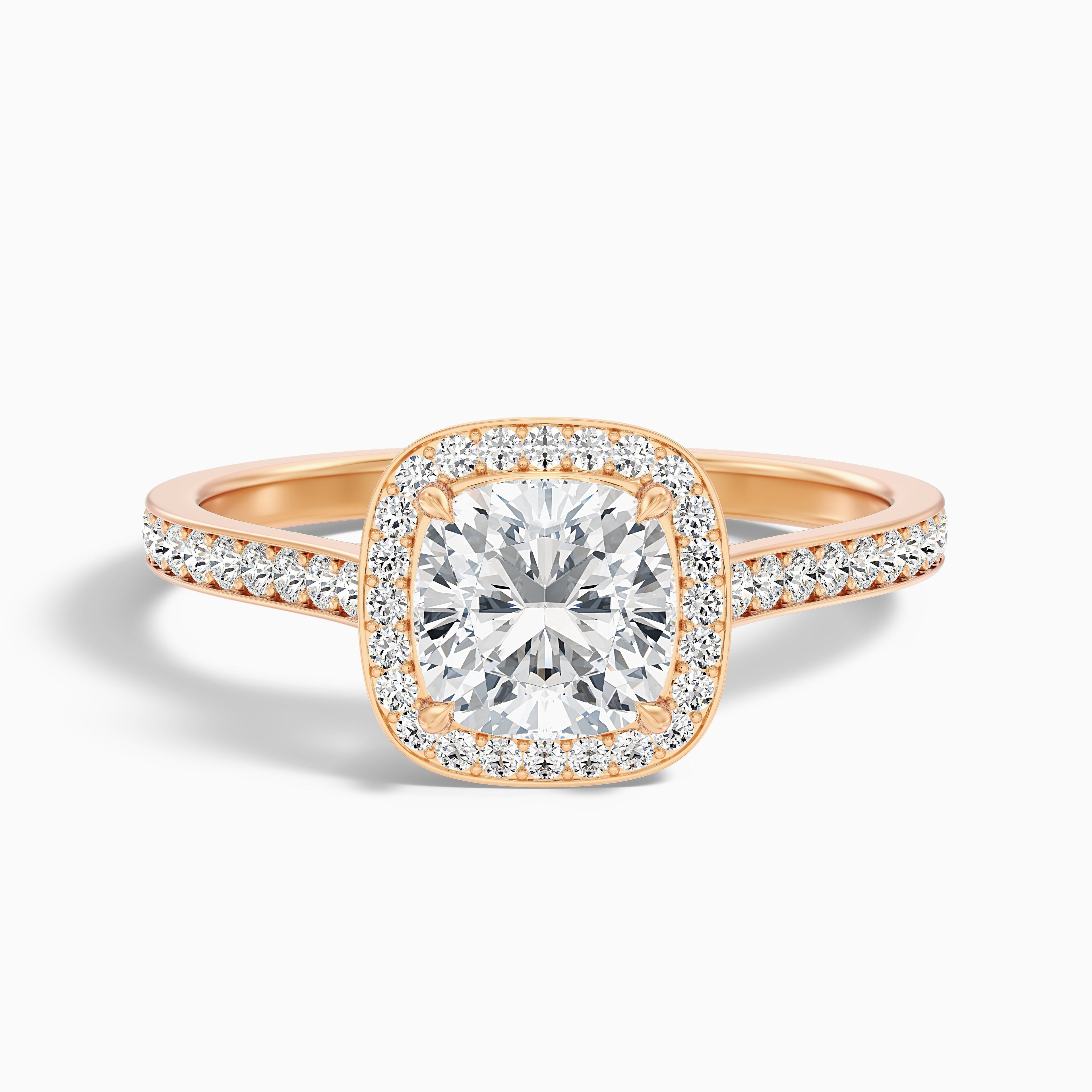Kelly 3 Carat Cushion Cut Halo Pave Moissanite Engagement Ring in 18k White Gold  DestGlow