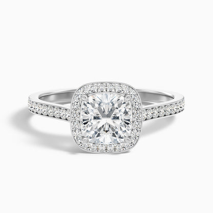 Fiona 2.5 Carat Cushion Cut Halo Pave Lab Grown Diamond Ring in 18k White Gold